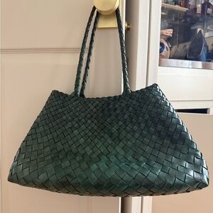Dragon Diffusion Woven Shoulder Bag in Dark Green